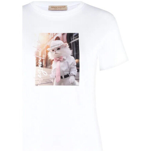 Rinascimento fehér alapon cica mintás pamut póló