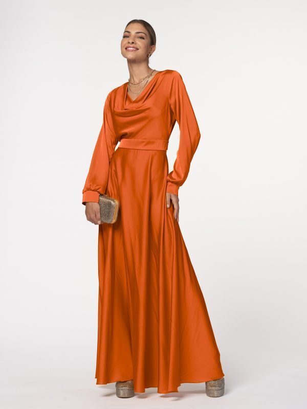 Rinascimento elegáns vékony anyagú narancs női estélyi ruha 