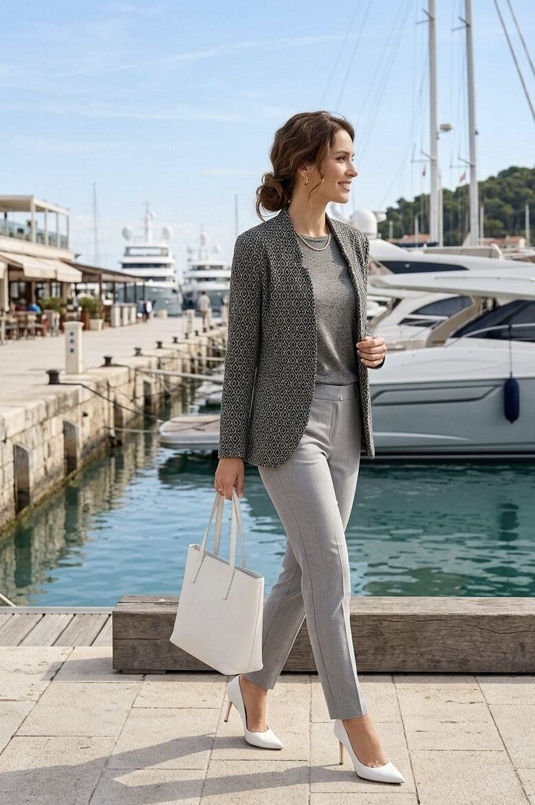 Rinascimento elől nyitott mintás női blézer 