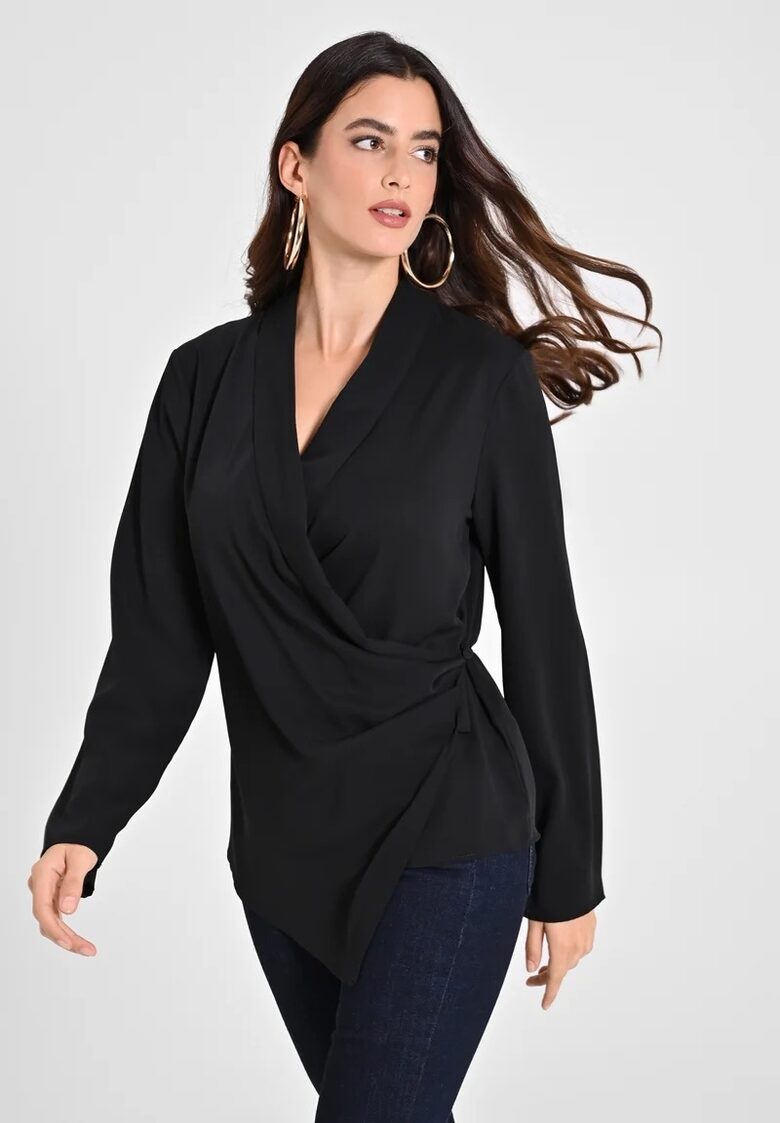 Rinascimento átlapolt fekete női blúz 