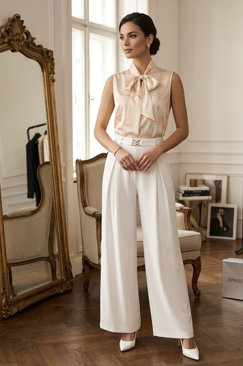 Rinascimento elegáns palazzo fehér női nadrág 