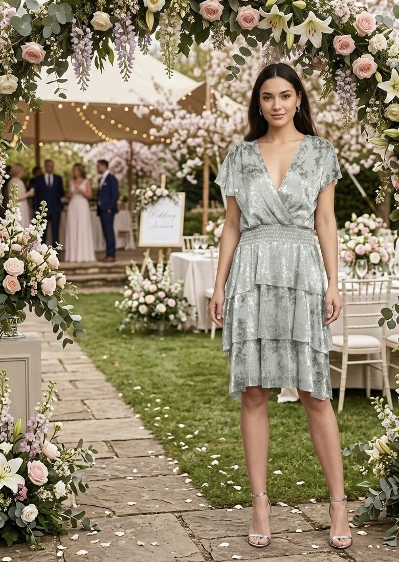 Rinascimento átlapolt szürke-ezüst mintás női ruha