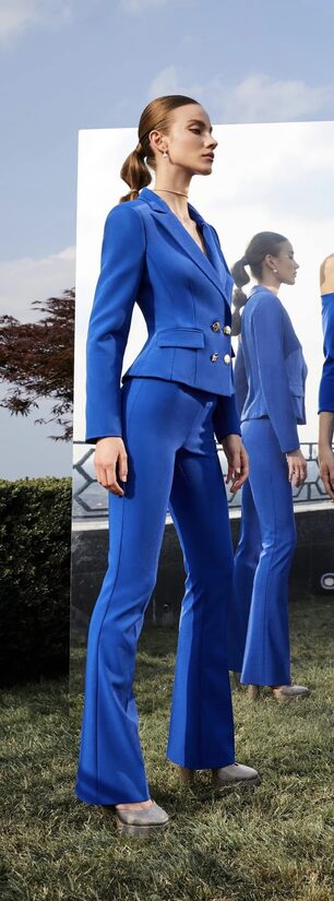 Rinascimento China Blue elegáns bőszárú nadrág