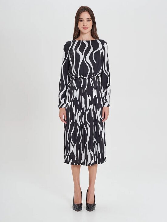 Rinascimento fekete/fehér elegáns női ruha övvel 