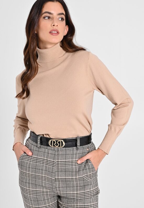 Rinascimento garbós nyakú bézs női pulóver.