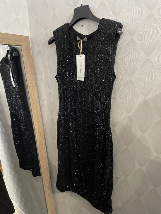 Rinascimento flitteres csinos fekete női mini ruha 