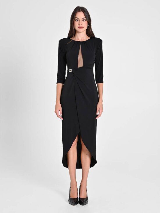 Rinascimento elegáns fekete átlapolt női ruha 