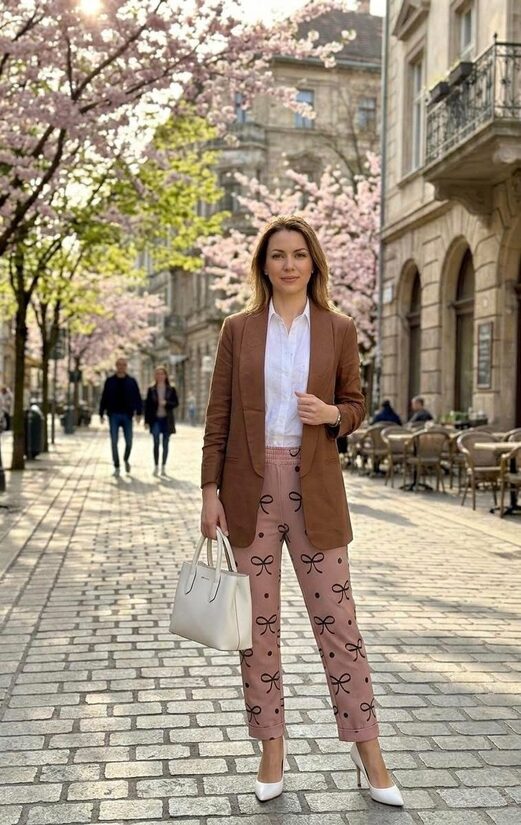 Rinascimento lenvászon barna női blézer 