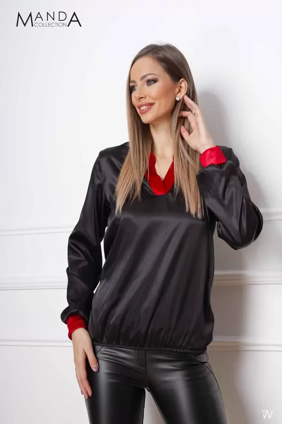 Manda szatén blúz fekete-piros