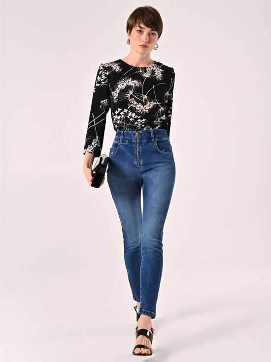 Rinascimento magas derekú koptatott női farmer