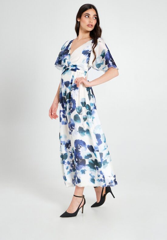 Rinascimento elegáns virágos lenge női ruha 