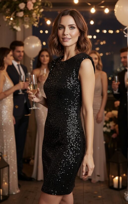 Rinascimento flitteres csinos fekete női mini ruha 