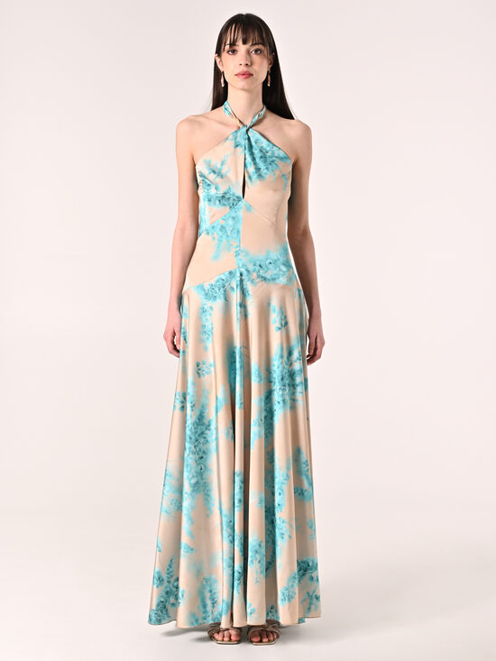 Rinascimento elegáns hosszú ruha sötétbézs aqua zöld