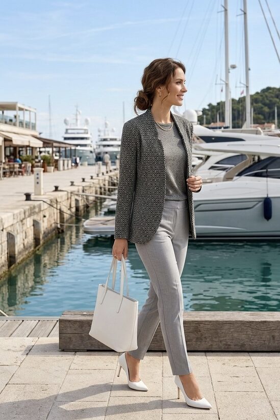 Rinascimento elől nyitott mintás női blézer 