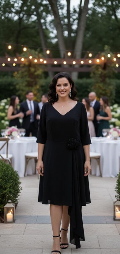 Rinascimento Curvy fekete alkalmi ruha 