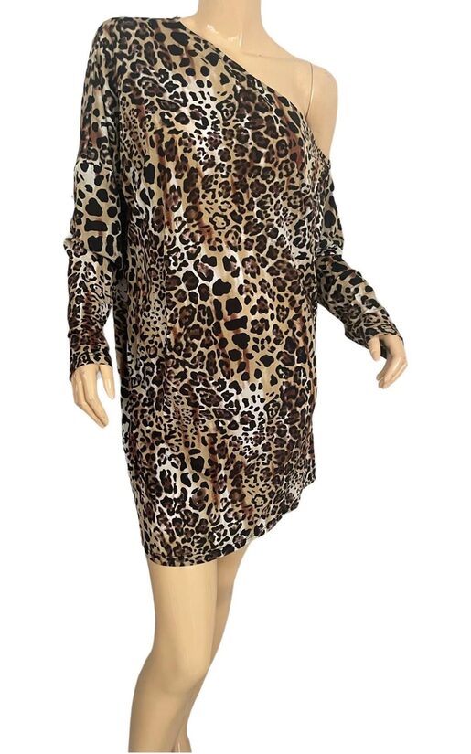 Rinascimento leopárd mintás félvállas női tunika 